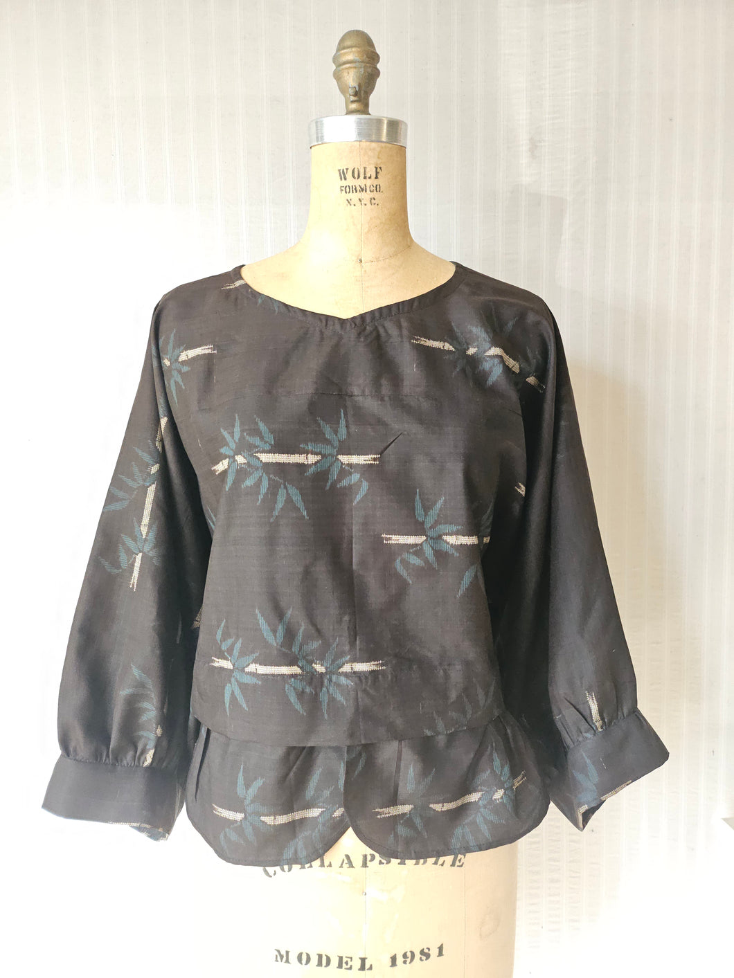 Brown Vintage Kimono Silk Zero-Waste Peplum Top